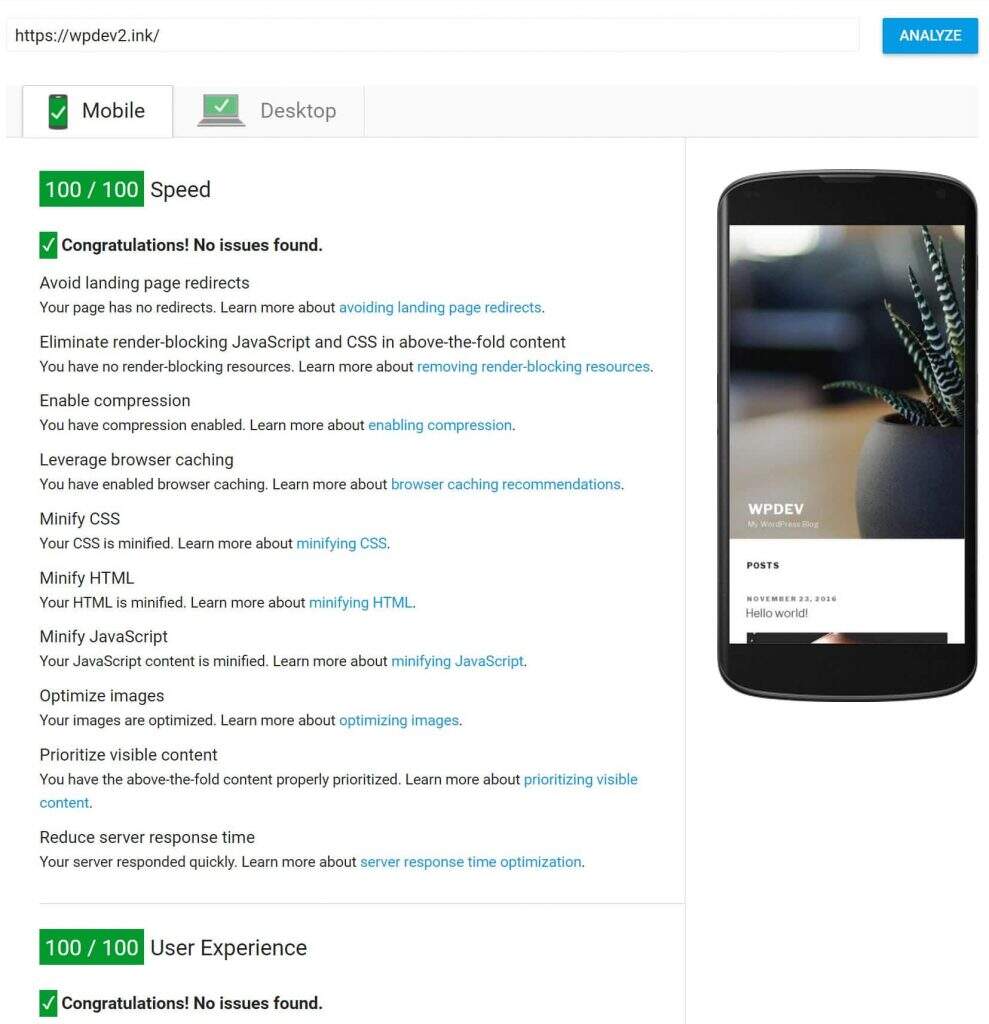 Google PageSpeed Insights移动设备评分做到100分