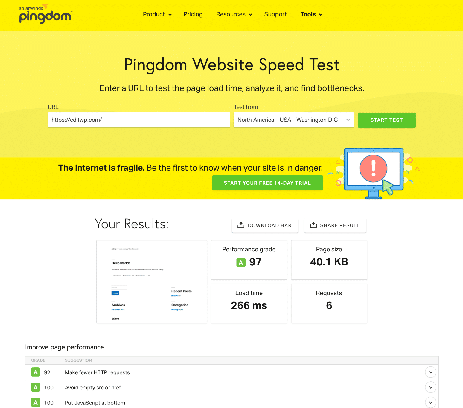 Pingdom网站测速工具