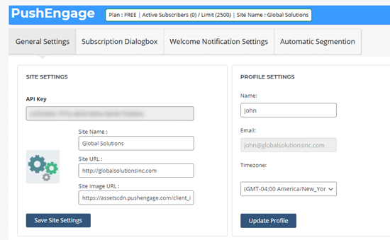 PushEngage插件-网站信息修改