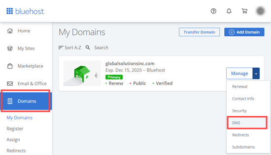 domains-manage-dns-bluehost