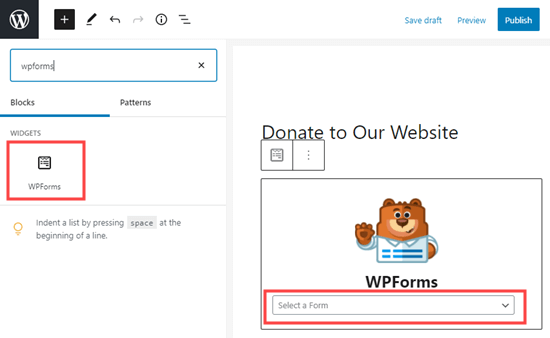 WPForms插件块