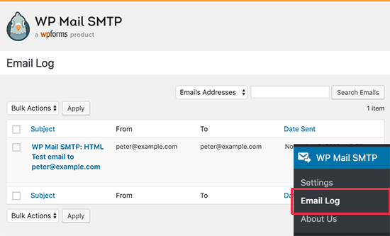 WP Mail SMTP日志条目