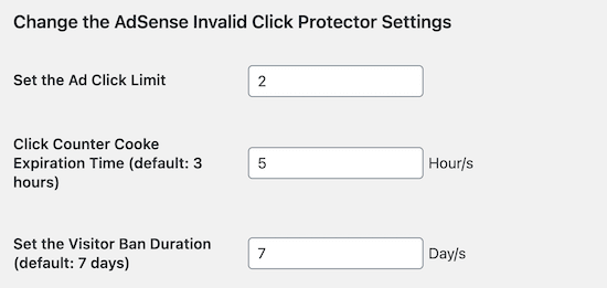 AdSense Invalid Click Protector plug-in modification settings