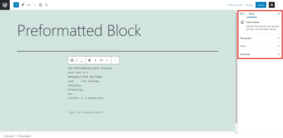 How to Use the WordPress Preformatted Block-1