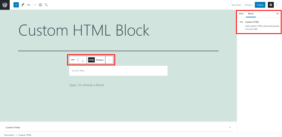 自定义HTML区块设置和选项