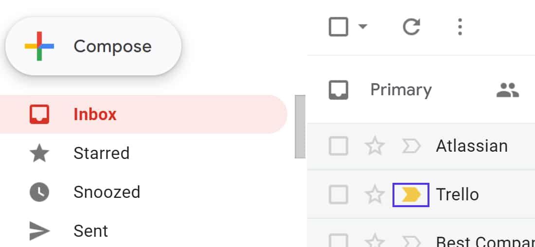 Gmail在收件箱中用黄色小图标标记“重要”电子邮件