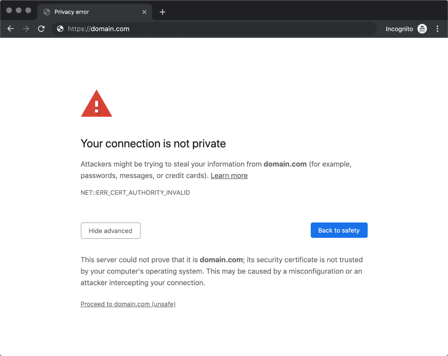 Chrome中的NET::ERR_CERT_AUTHORITY_INVALID错误