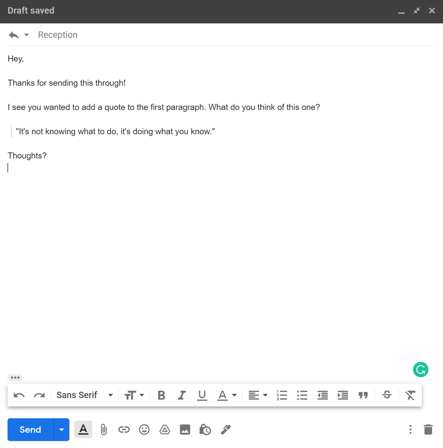 Gmail中引用文本格式的示例