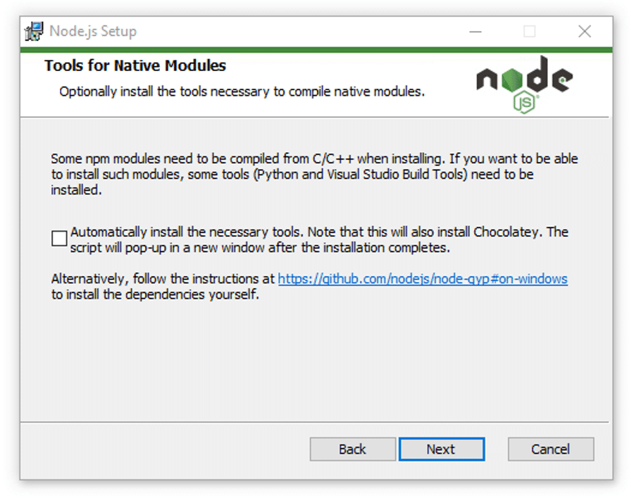 Node.js安装程序中用于本机模块的工具