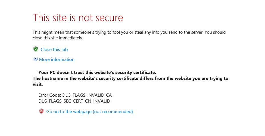 Internet Explorer中的安全证书警告