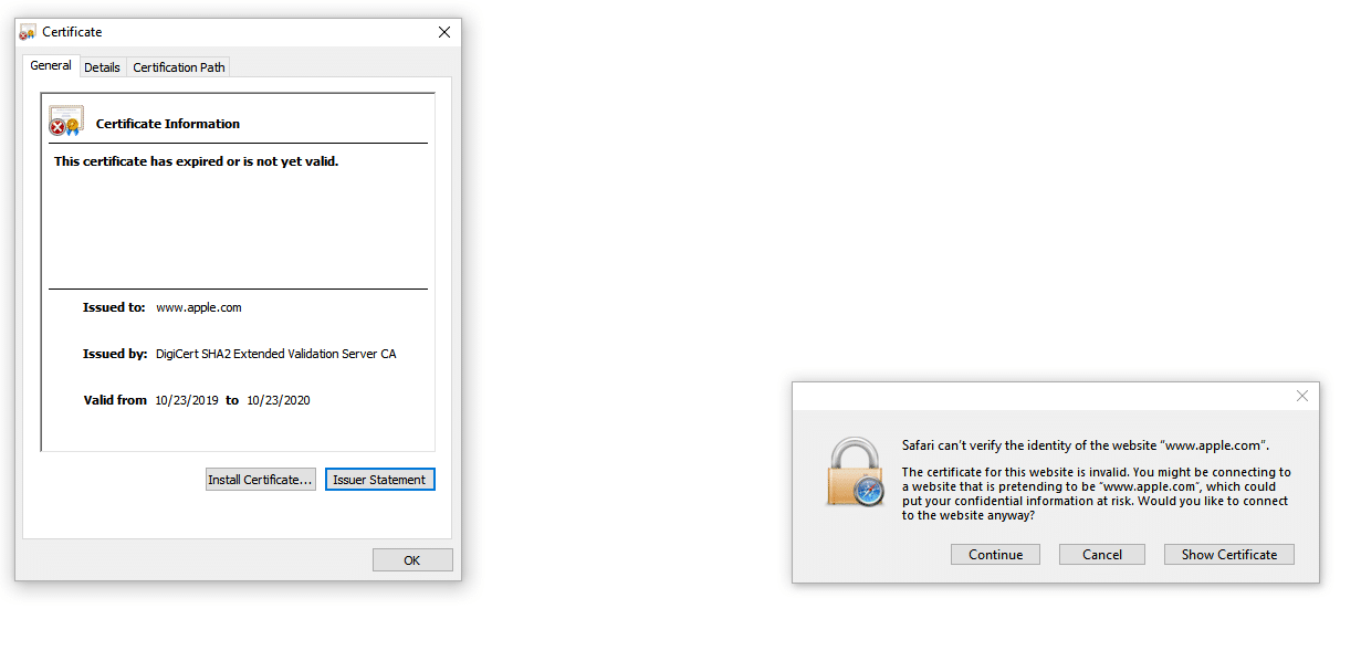Safari中的NET::ERR_CERT_DATE_INVALID错误消息。