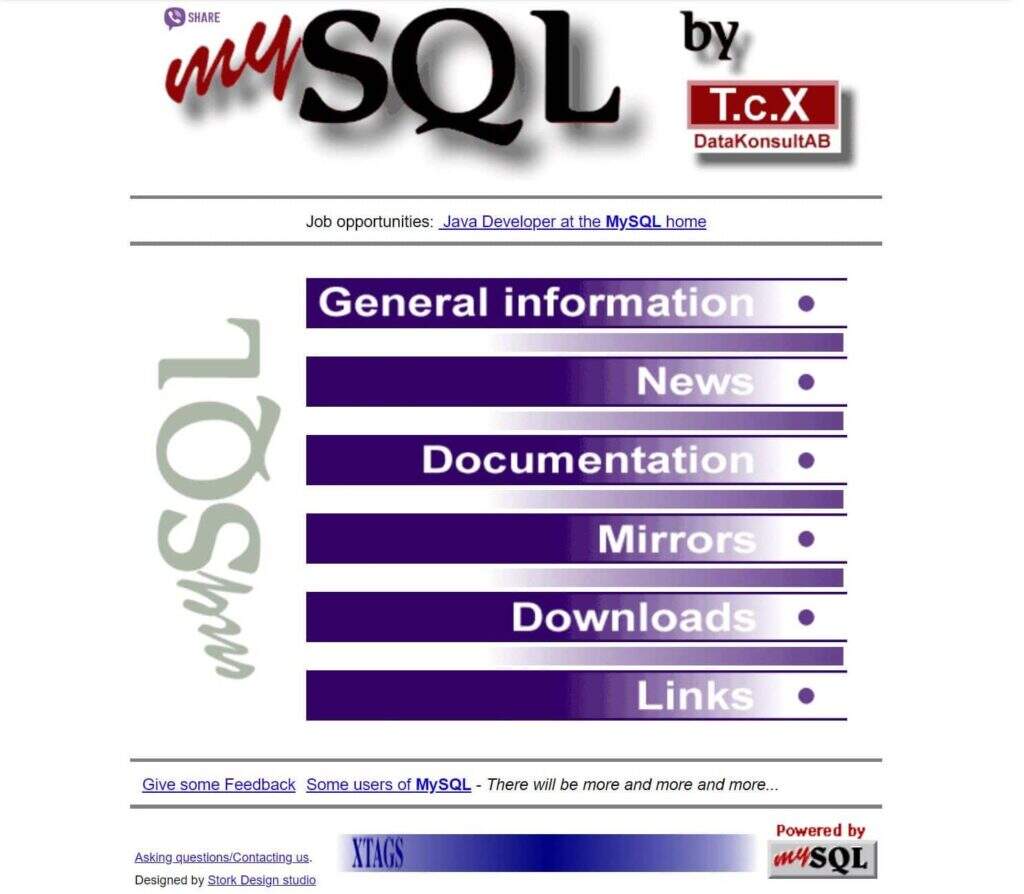 1998年的旧MySQL页面