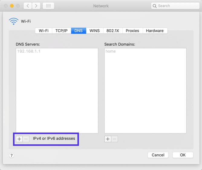 在macOS中添加新的DNS地址