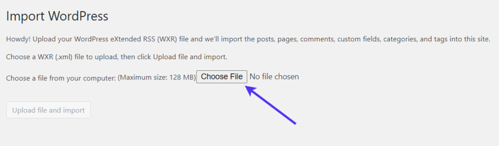 在WordPress中选择一个导入文件