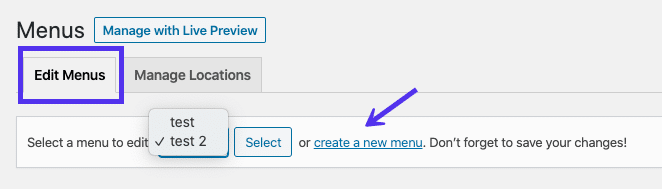 在WordPress菜单编辑器顶部创建新菜单链接