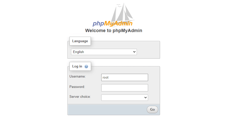 phpMyAdmin登录屏幕