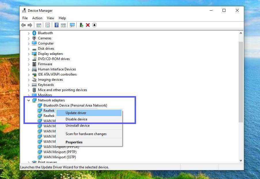 在Windows中更新网络驱动程序适配器