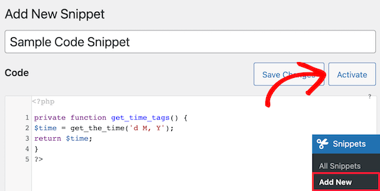 在Code Snippets插件中添加自定义代码