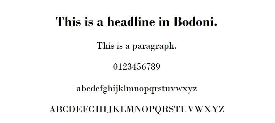 Bodoni MT字体示例