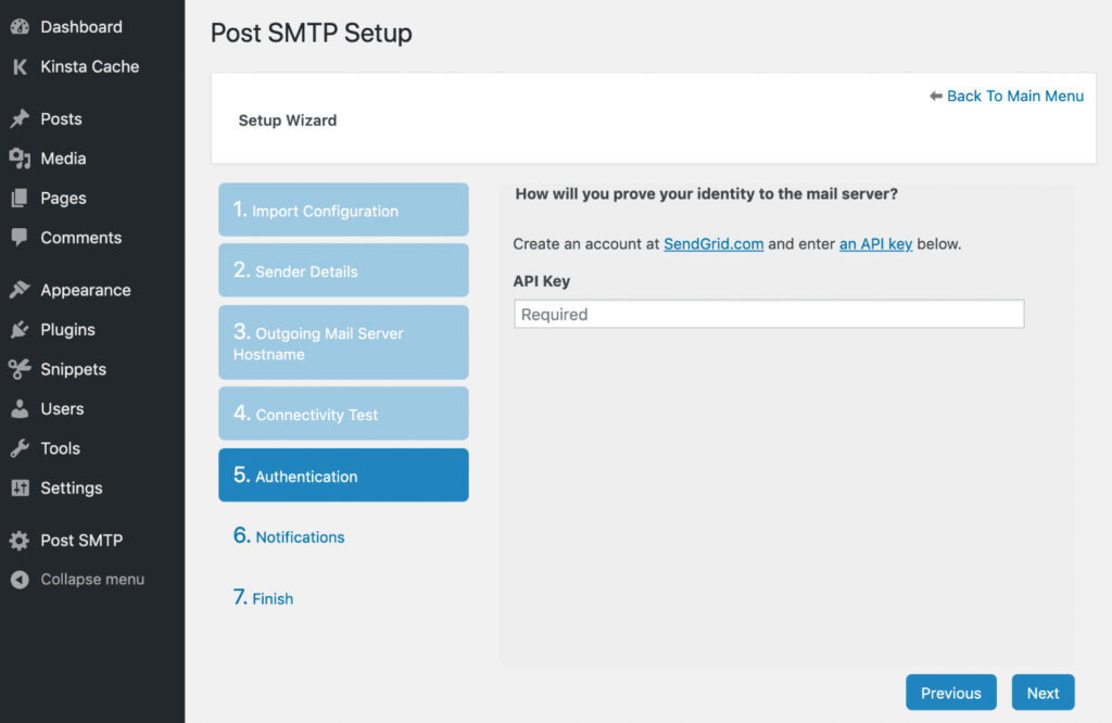 Post SMTP设置SendGrid API密钥