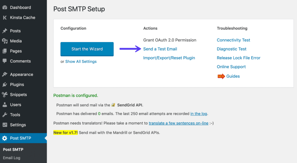 Post SMTP测试邮件