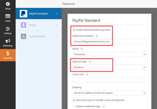 WPForms PayPal插件设置