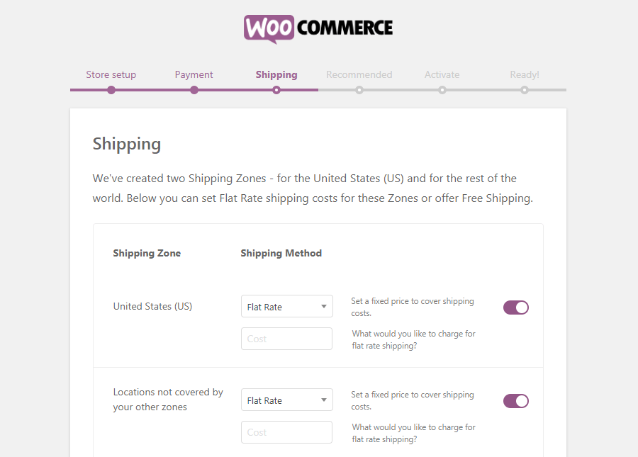 WooCommerce运输页面