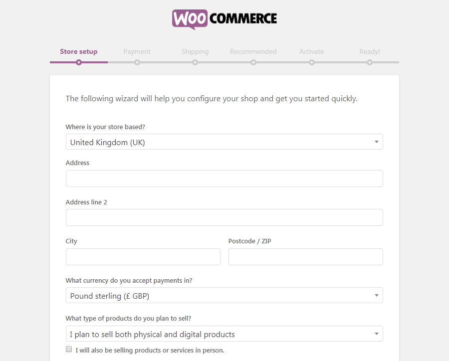 WooCommerce商店设置页面