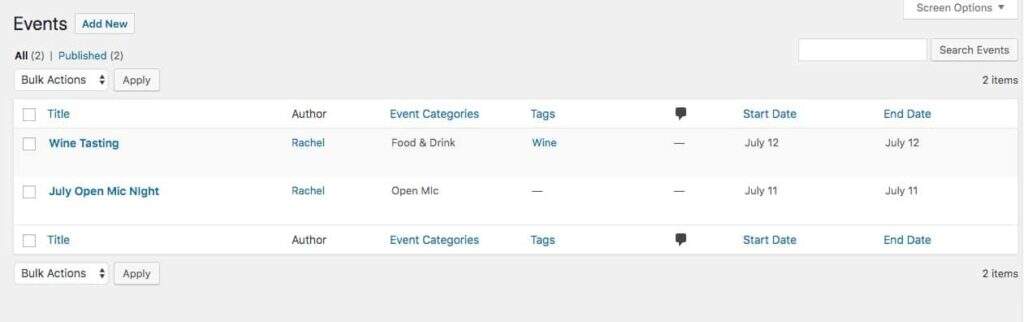 Events Calendar插件创建的event
