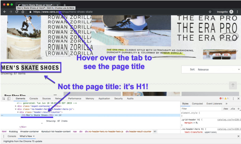 Chrome中的页面标题与H1