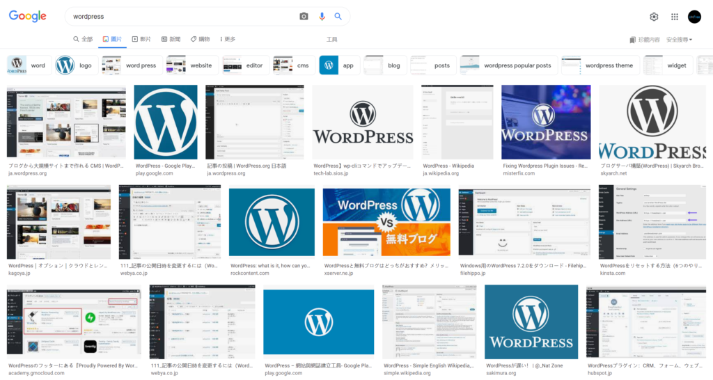 WordPress的Google图片搜索结果