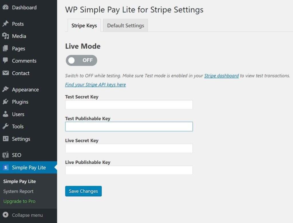 WP Simple Pay Lite API密钥