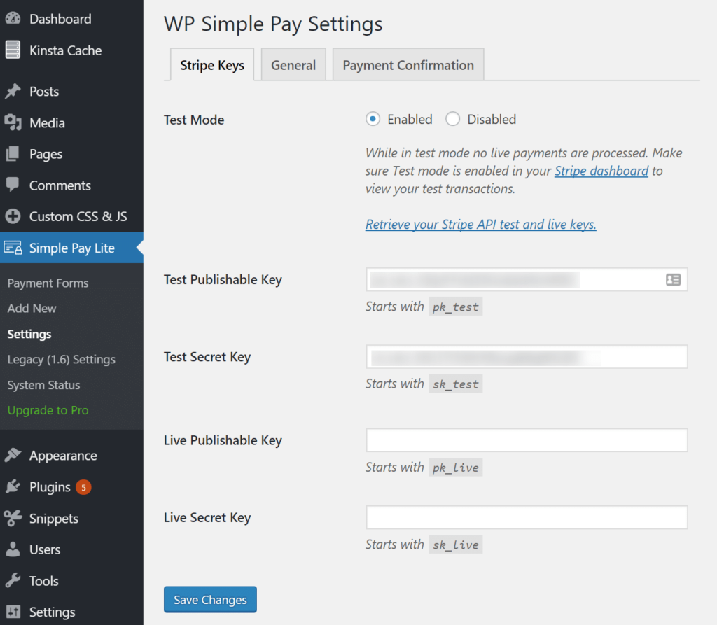 安装WP Simple Pay Lite插件