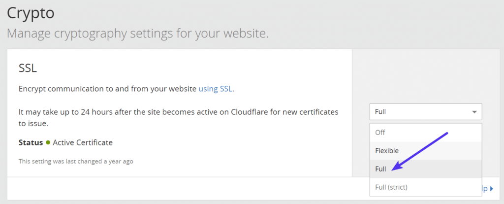 将Cloudflare加密级别设置为Full