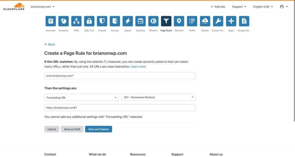 Cloudflare转发URL页面规则