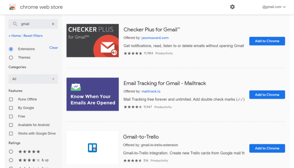 Chrome网上应用店中的Gmail搜索