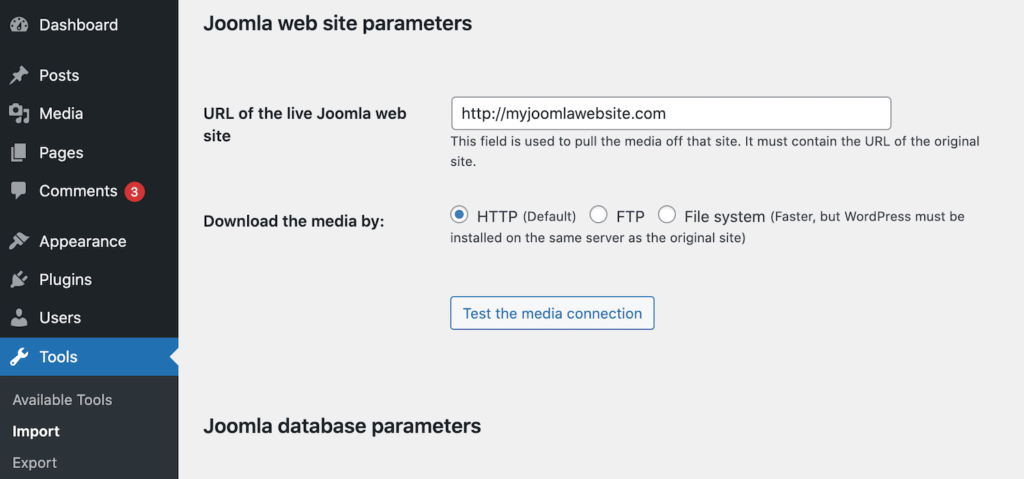 实时Joomla网站的URL