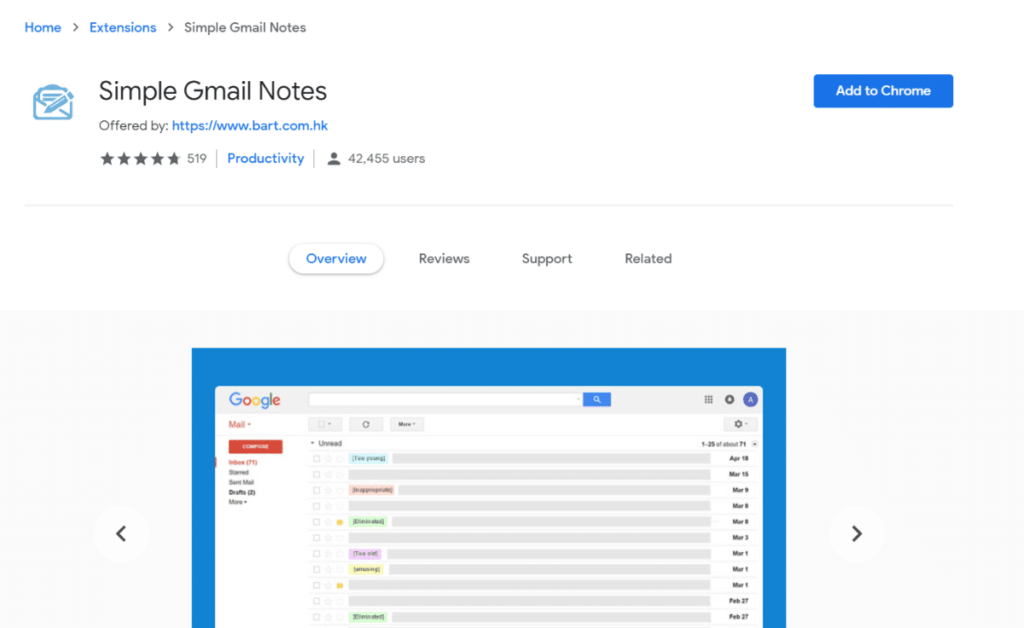 Simple Gmail Notes扩展程序