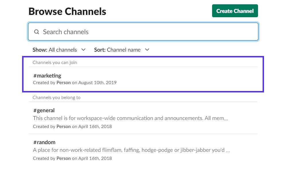 “Browse Channels”选项