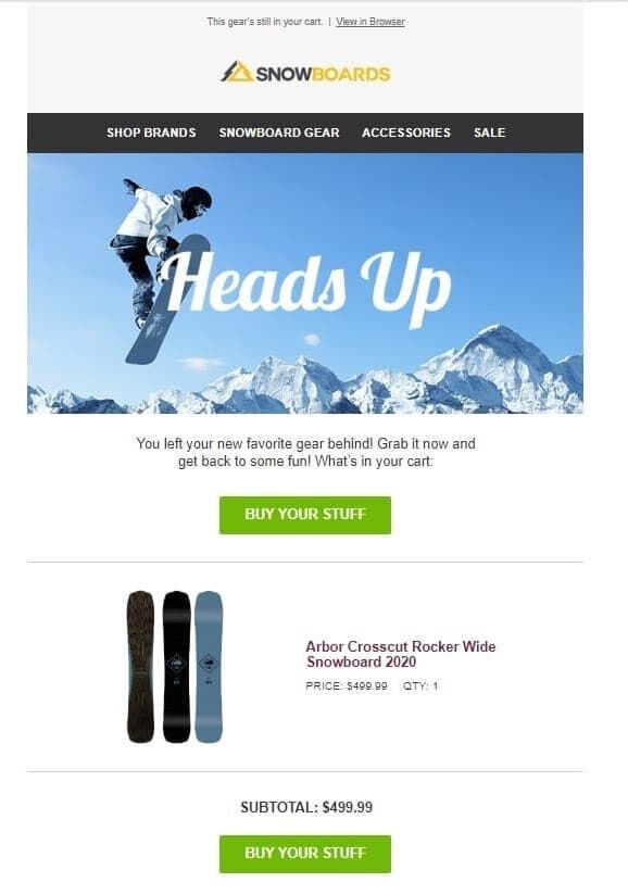 Snowboards.com – 遗弃的购物车提醒电子邮件