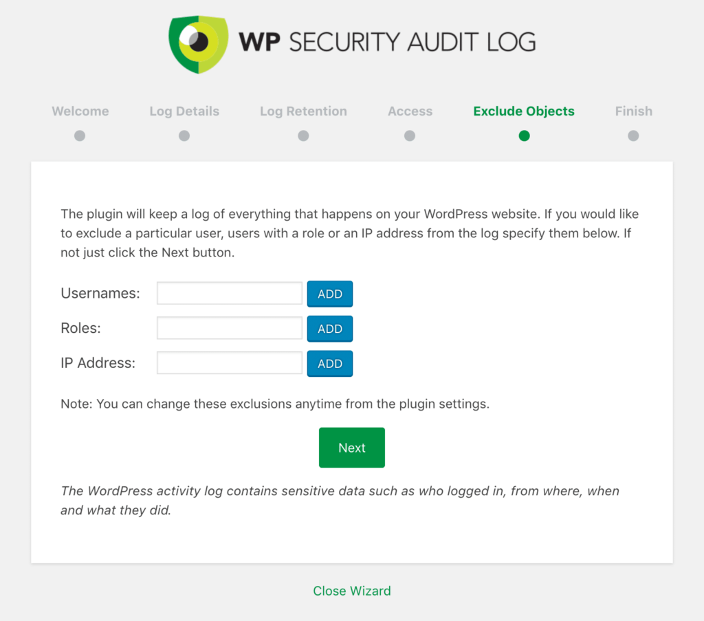 WP Security Audit Log排除对象
