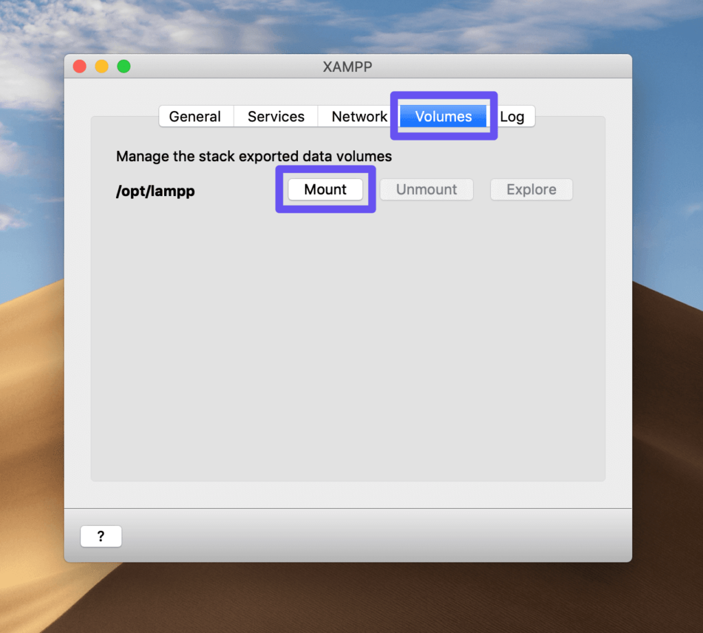 macOS XAMPP-VM控制面板的Volumes选项卡