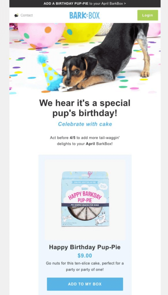来自BarkBox的生日快乐电子邮件