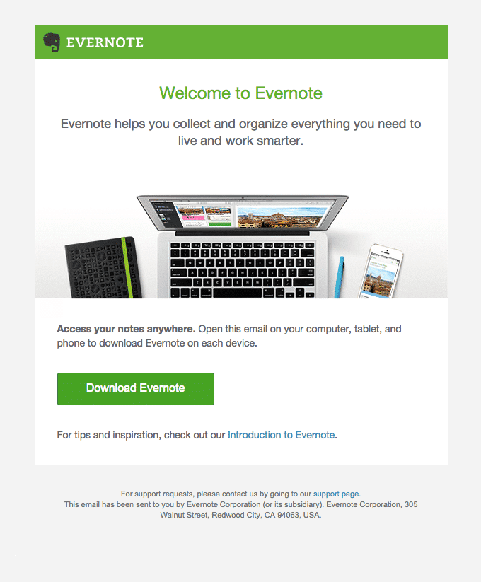 来自Evernote的欢迎电子邮件
