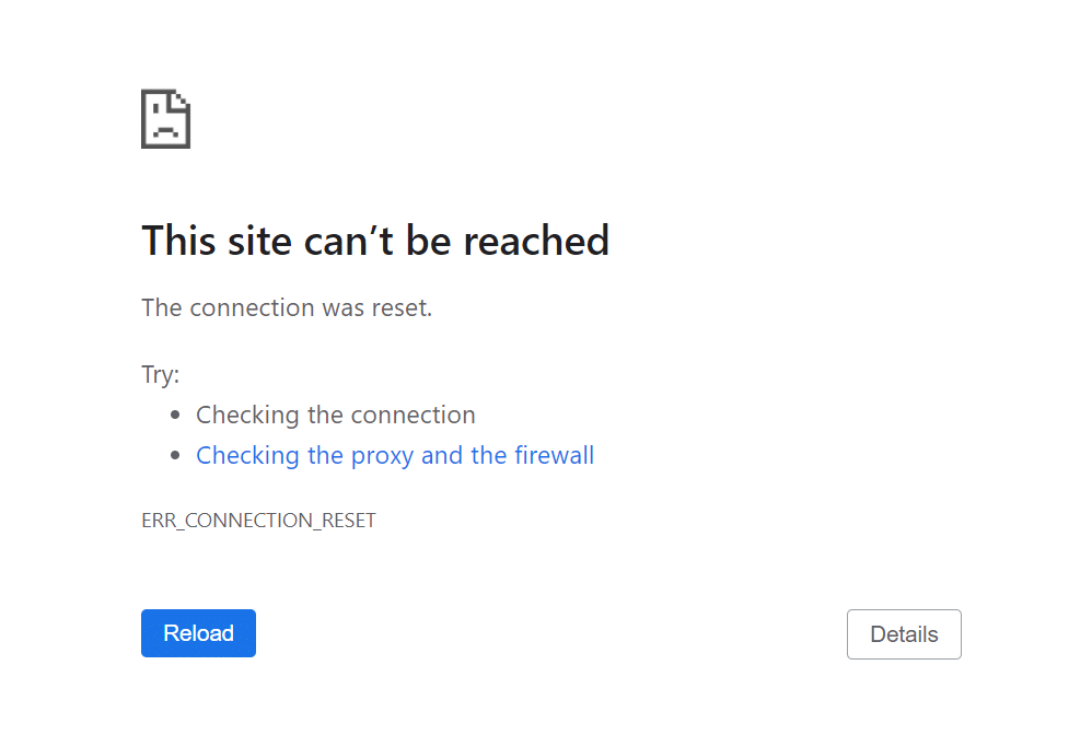 Chrome中的“ERR_CONNECTION_RESET”错误