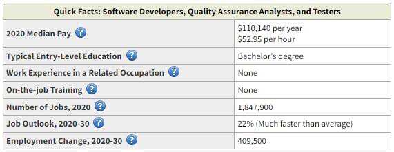 软件开发者的平均年薪为110,000美元