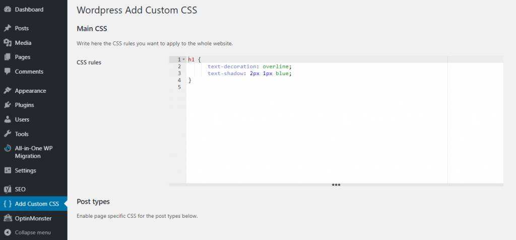 WP Add Custom CSS添加CSS规则