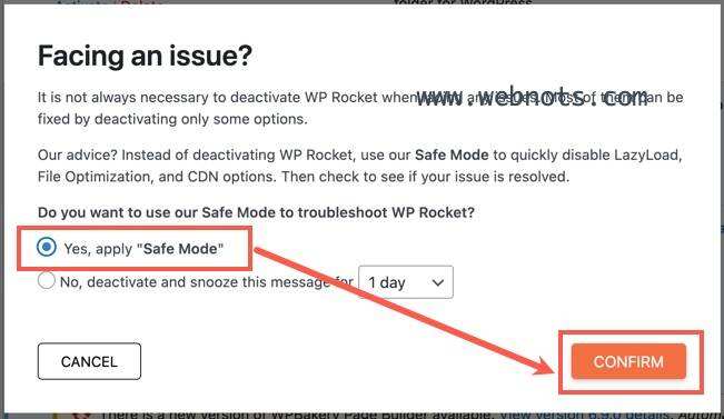 WP Rocket中的安全模式选项
