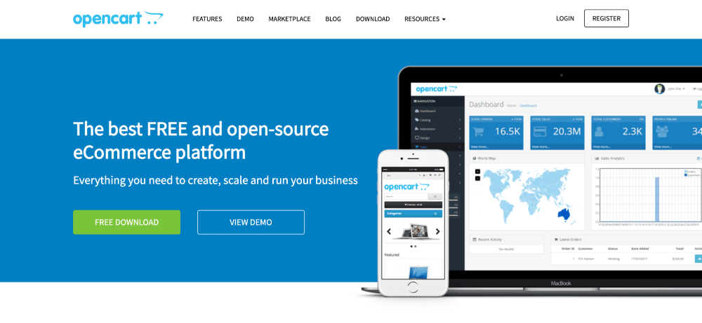 OpenCart电子商务平台的主页