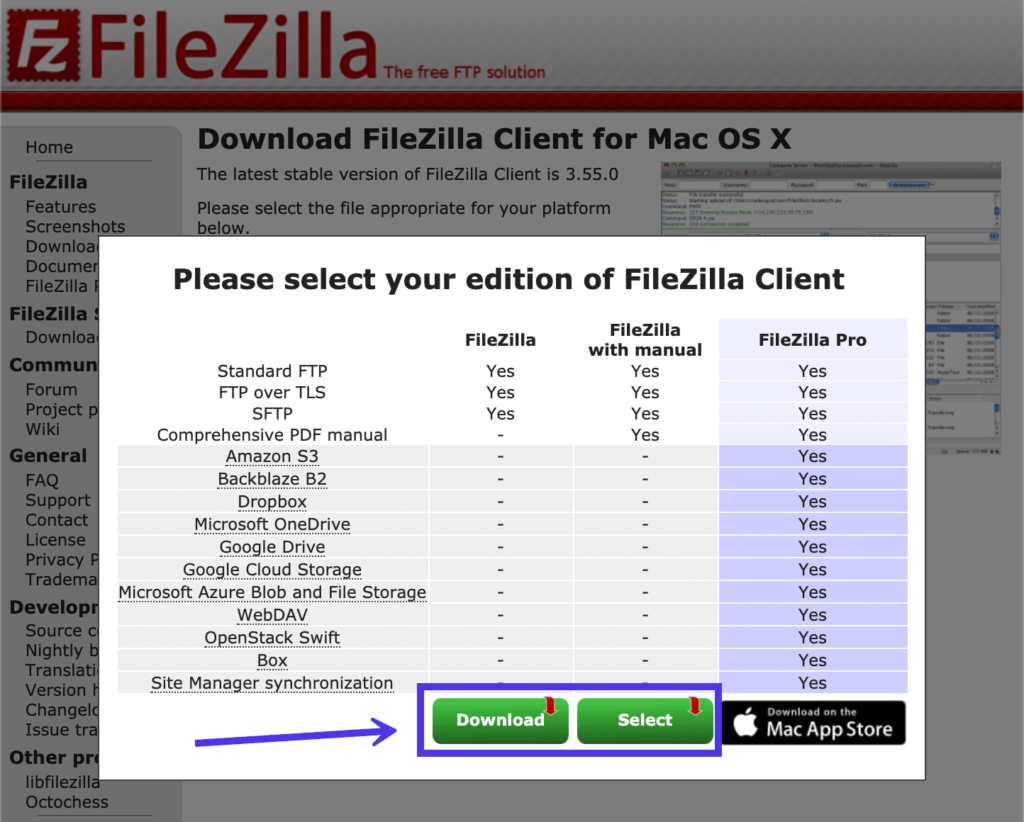 选择不同版本FileZilla下载